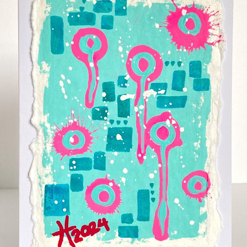 Colorful Abstract Acrylic Art Handmade Original Blank Greeting Card and Envelope